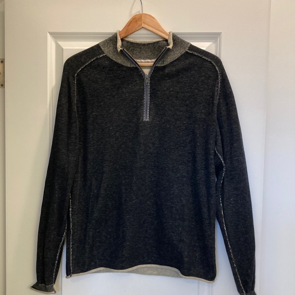 Men’s 32 Bar Blues Quarter-Zip Lightweight Sweater, Medium, Black/Charcoal Gray